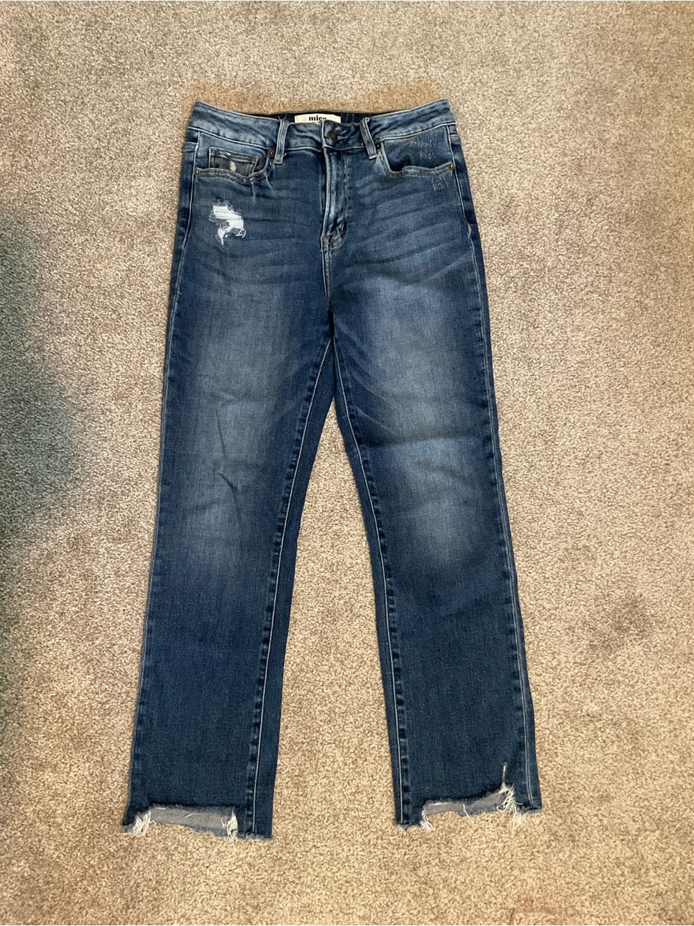 Mica Los Angeles High Rise Distressed Straight Crop Jeans Dark Wash Size 28